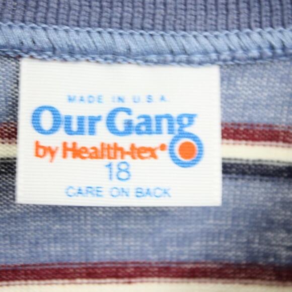 Vintage Our Gang Healthex Polo Shirt Teen Boys Size 18 Blue Long Sleeve - Picture 3 of 3